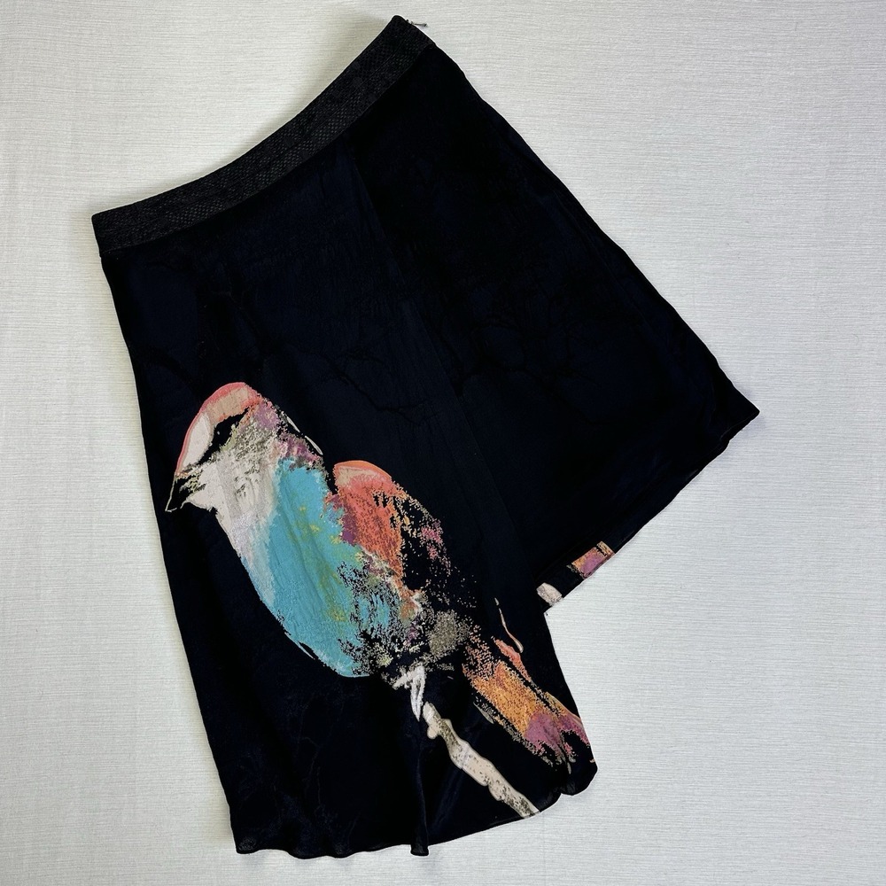 Anthropologie Leifsdottir Corvida Skirt Bird Asymetric Women 6 Watercolor Silk